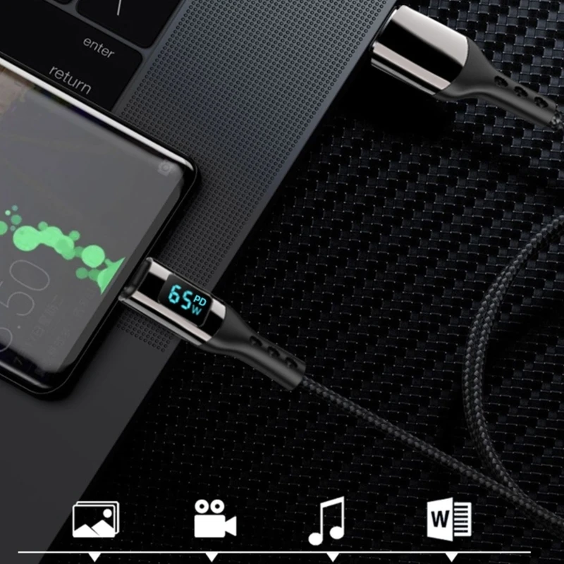 65W Charging Cord USB 480Mbps Data Sync Charging Cable for Phone Cable R58F
