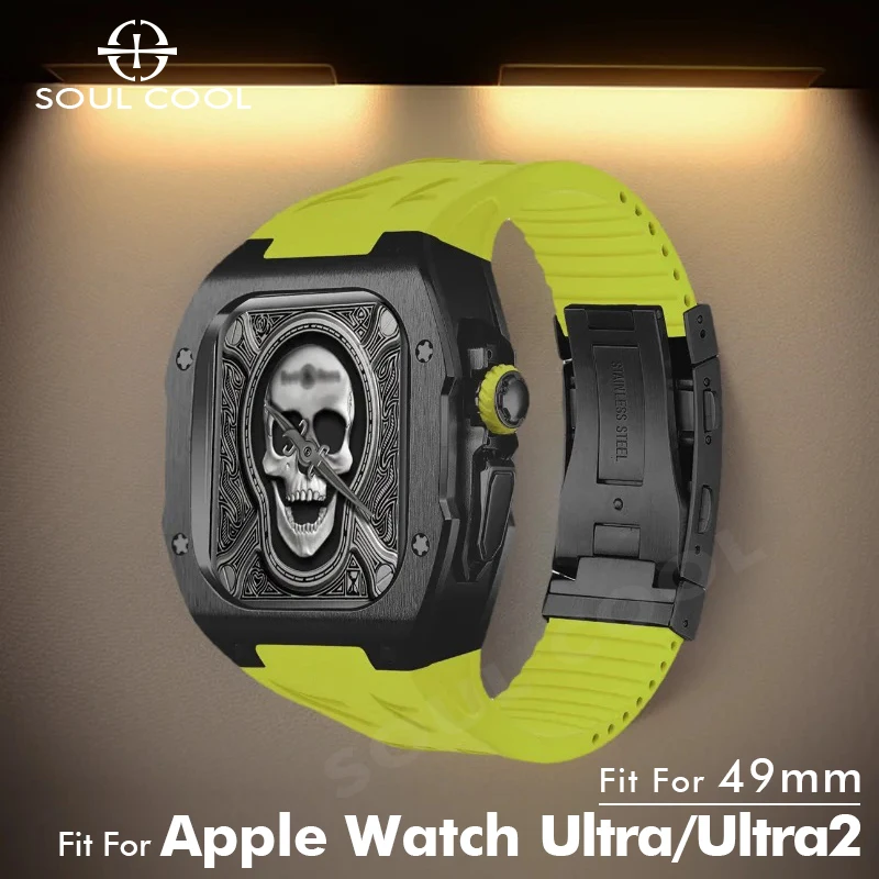 

Modification Kit for Apple Watch Ultra 2 49mm Soul Cool Titanium Case for iWatch Ultra Mod Kit fluororubber Strap black