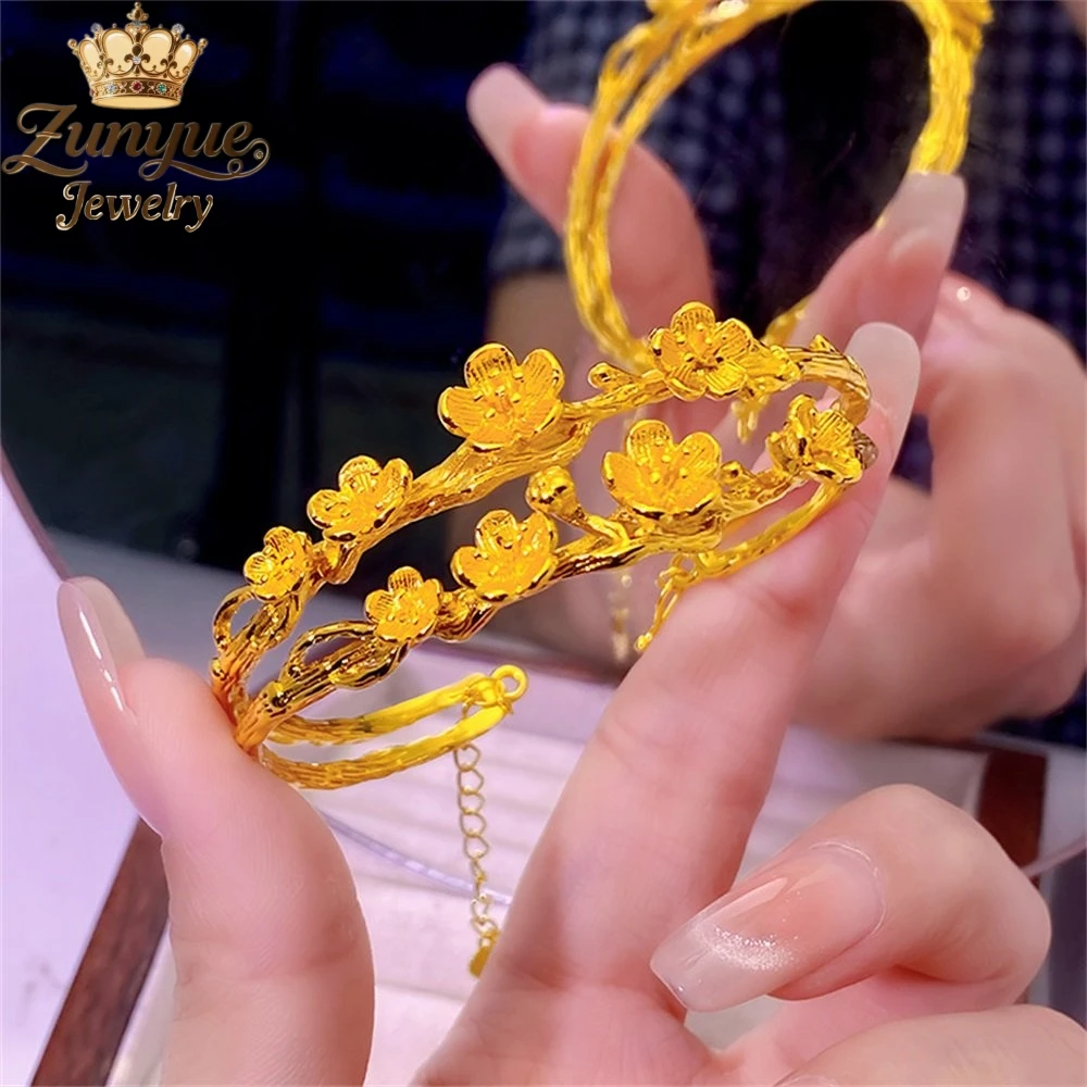 

Sand Gold Three - Dimensional Peach Blossom Branch Bracelet Luxury Quality Jewelry Fashion Jewelry Exquisite Charms Elegant Gift