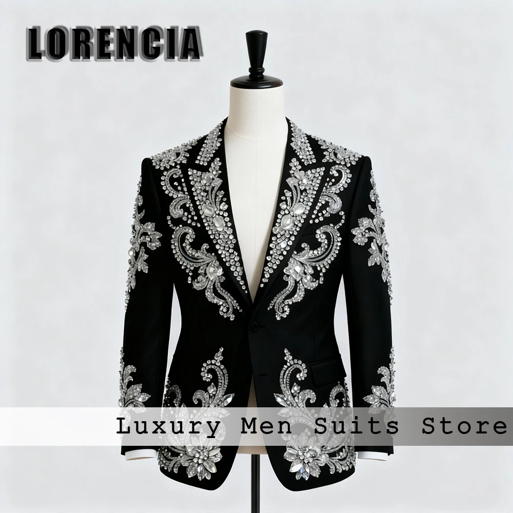 

Роскошные мужские костюмы с кристаллами, комплект из 2 предметов, однобортный смокинг, наряд для свадебной вечеринки, блейзер на заказ, брюки, халат mariage femme