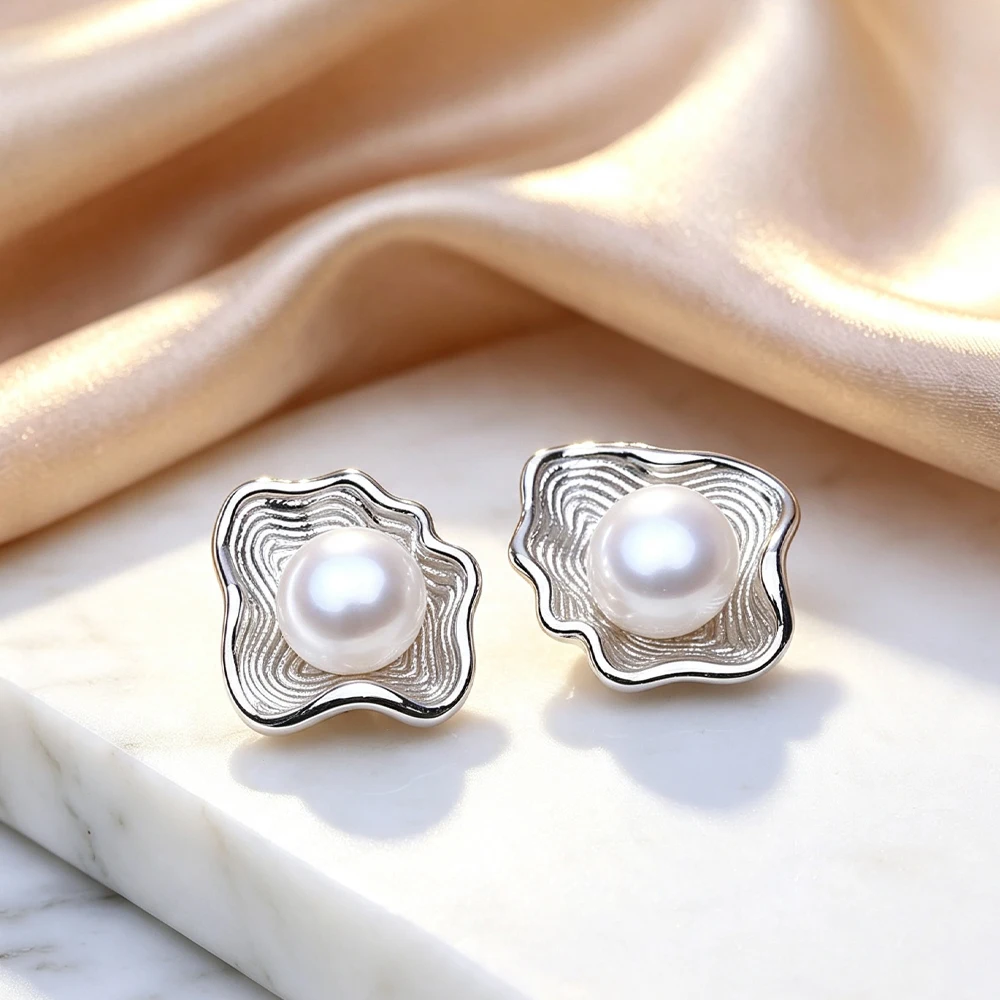 FENASY Genuine Freshwater Pearl 925 Sterling Silver Stud Earrings for Women Party Jewelry Elegant Birthday Anniversary Gifts