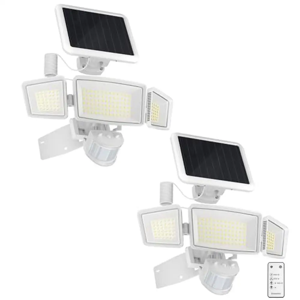 Outdoor Solar Security Light 1800LM 270° Wide Angle 3 Heads LED Flood Lights IP65 Remote Control Home Yard Garden Pathway Safe