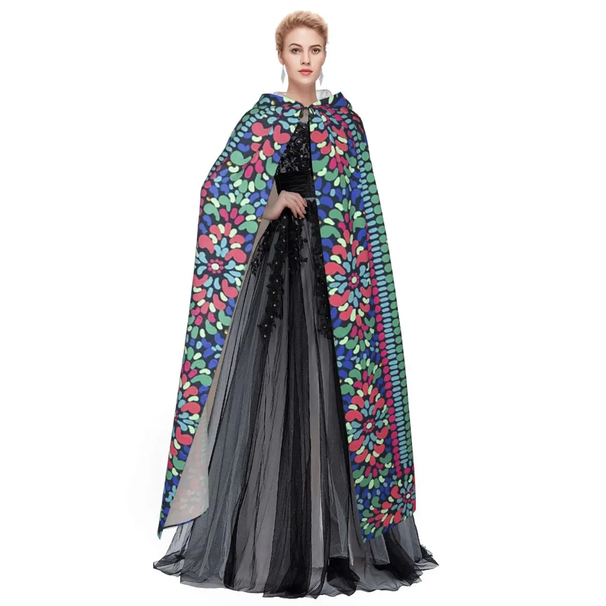 سيدة غوادالوبي مريم العذراء المكسيكي عباءة طويلة مقنعين الساحرة القرون الوسطى زي تأثيري كيب هالوين معطف الكبار للجنسين