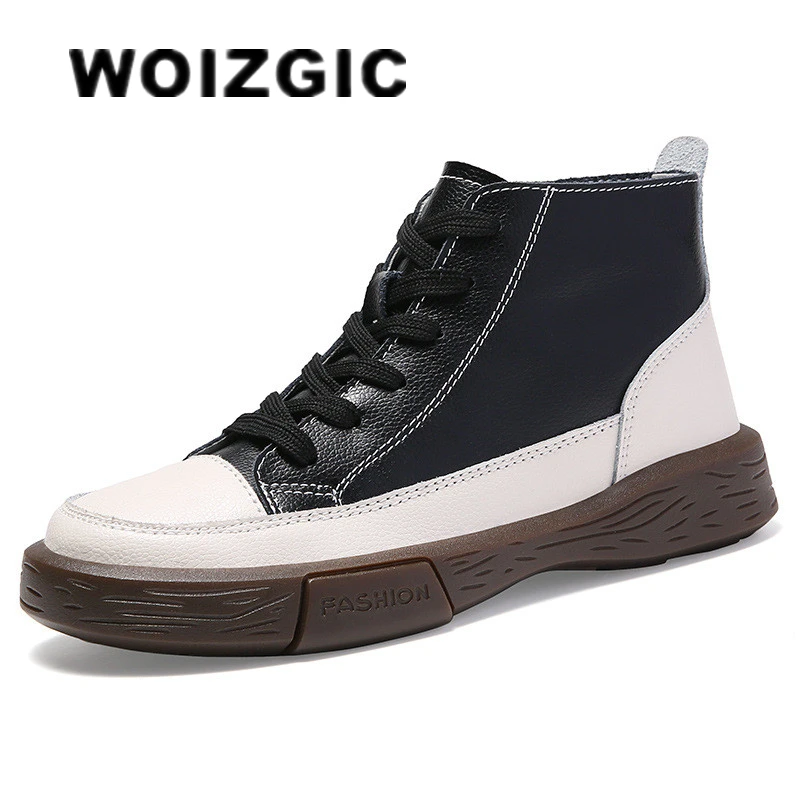 WOIZGIC Women\'s Genuine Leather Ankle Boots Shoes Flats Female Ladies Lace Up Students Retro Autumn Spring Size 35-41