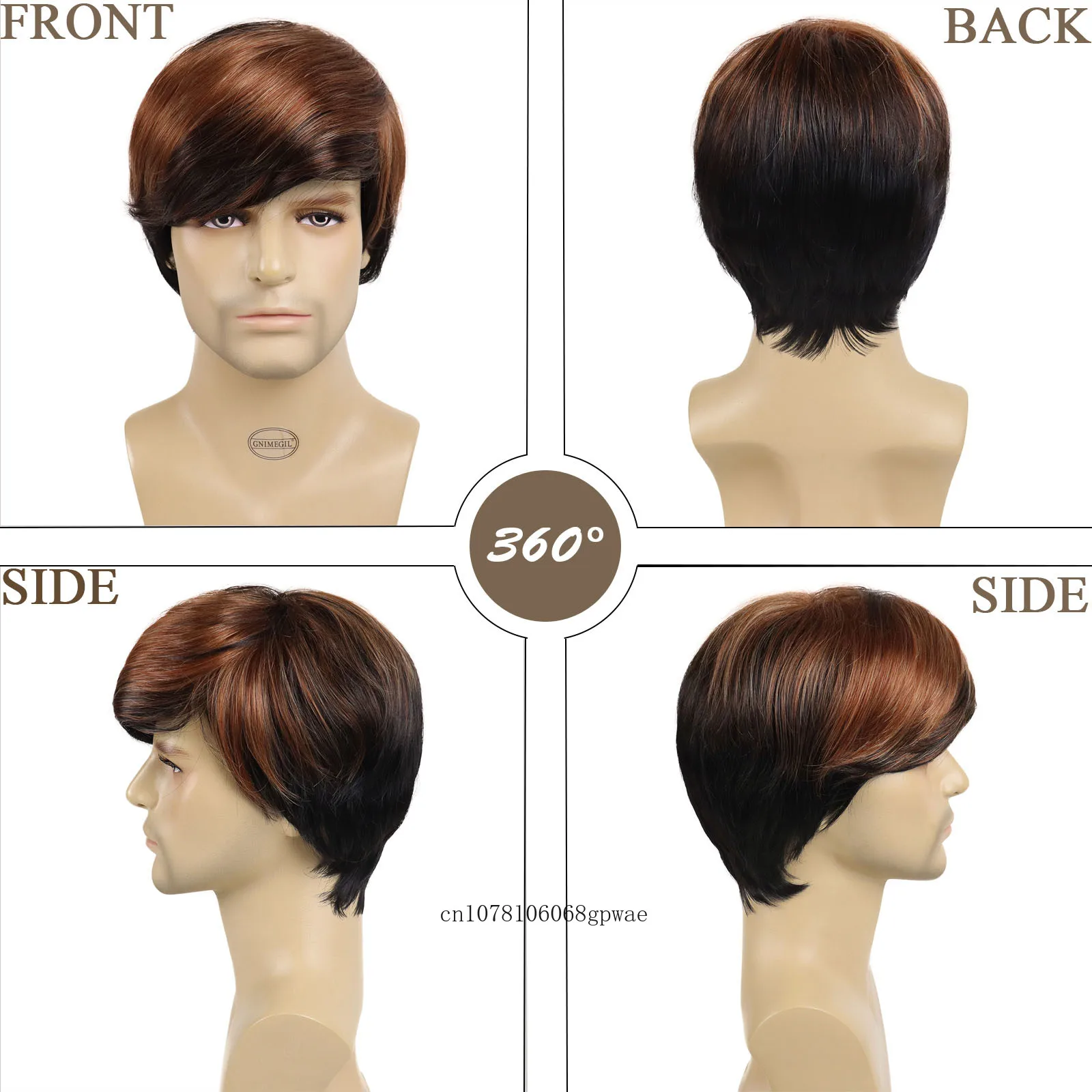 Cabelo sintético para homens, Vermelho e marrom, peruca reta curta, despedida lateral, fantasia cosplay diária, festa, resistente ao calor, moda