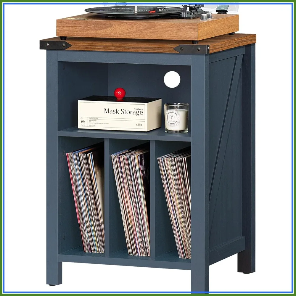 

Navy Blue Record Player Stand with Vinyl Storage, Holds 160 Albums, Large Turntable Cabinet for Living Room, Bedroom, Office