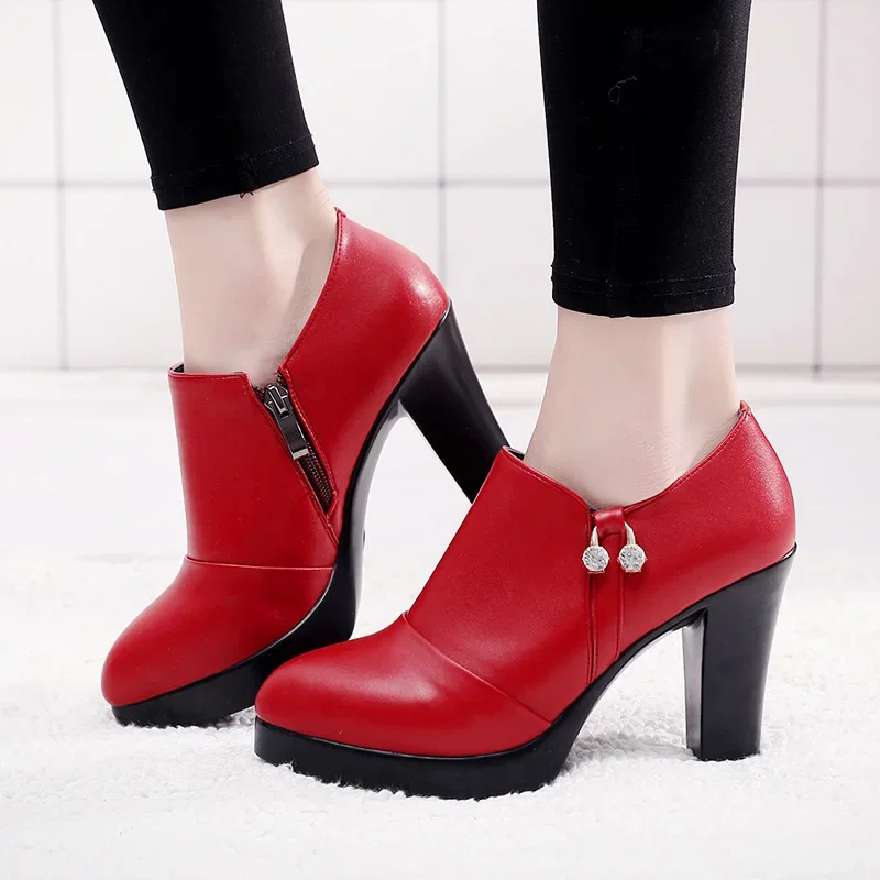 Deep Mouth Split Leather Shoes Woman High Heels 2025 Autumn Pointed Toe Pumps Women Office Shoes Small size 32 43