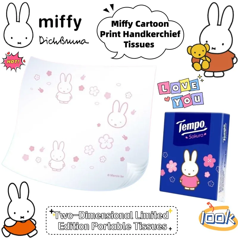 

New Miffy Cute Creative Cartoon Kawaii Print Handkerchief Tissues Anime Merchandise Limited Portable Facial Tissues Wholesale
