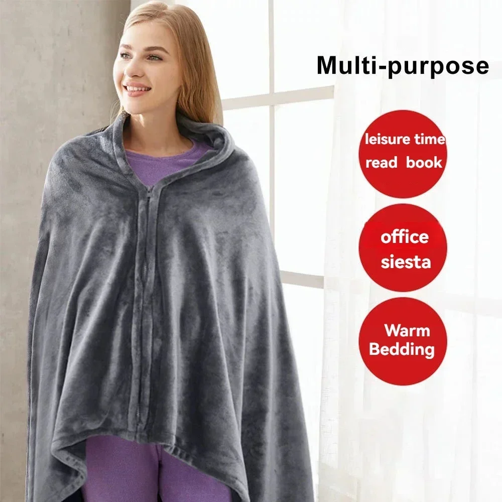 USB Electric Heated Blanket 3 Heating Levels Fleece Heated Blanket Wearable Heating Lap Blanket for Household Office 150x80cm