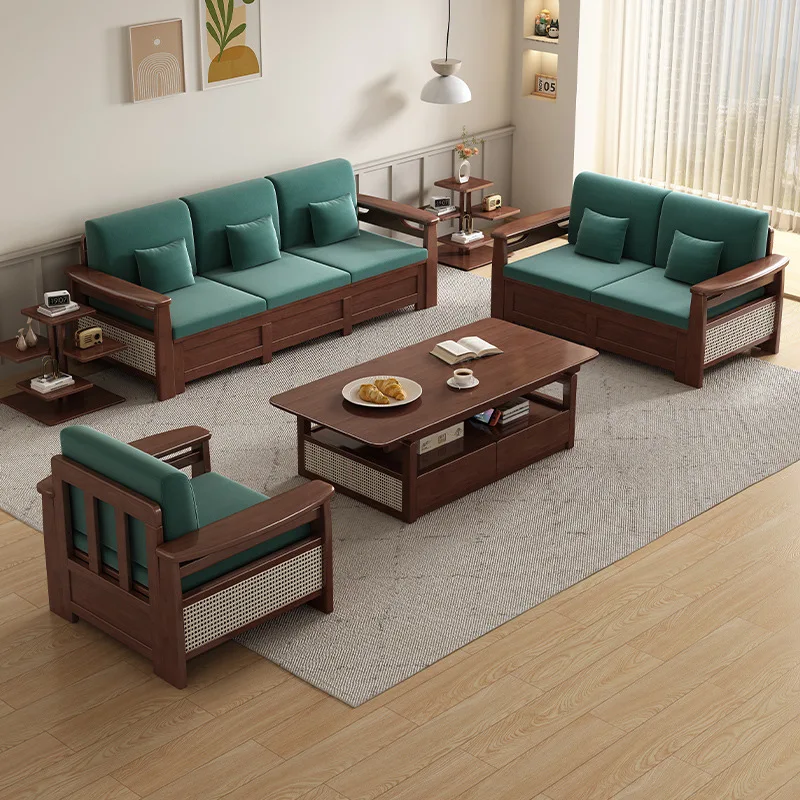 Solid wood sofa combination removable washable fleece fabric upgradable storage box home living room wooden cloth sofa