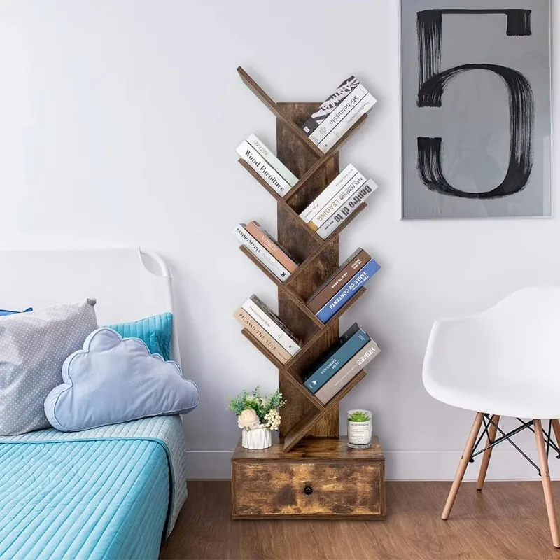 Modern retro industrial style wooden tree bookshelf wooden style living room