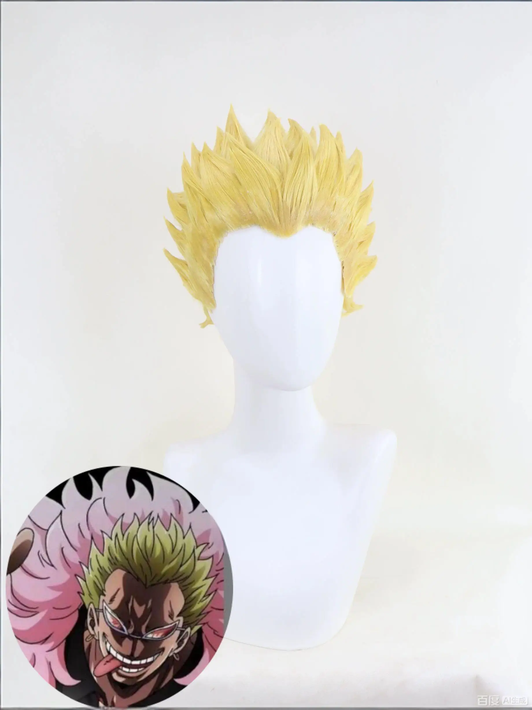 アニメコスプレウィッグショートスパイキー明るい黄色ブロンド耐熱人工毛ハロウィンパーティーコスチュームウィッグ-キャップ