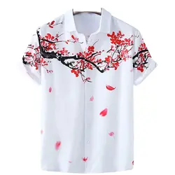 2023 Verão dos homens Floral Estilo Chinês Camisa de Manga Curta Camisas Havaianas Para Homens Plus Size Quick Dry Tops T Shirt Homem Camisa