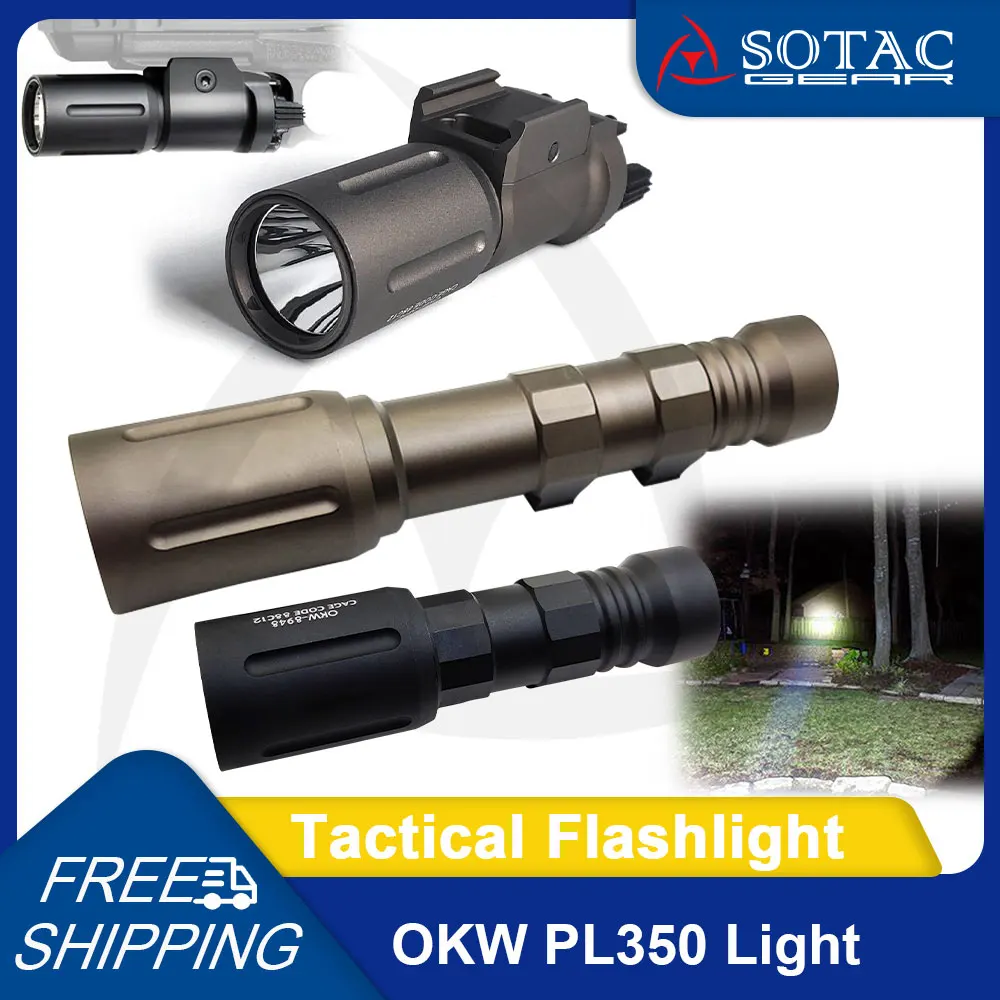 Hunting OKW Light 18650 18350 OKE PL350 Flashlight Fit 20mm Rail Spotlight Scout Light White LED Metal Tactical SOTAC GEAR