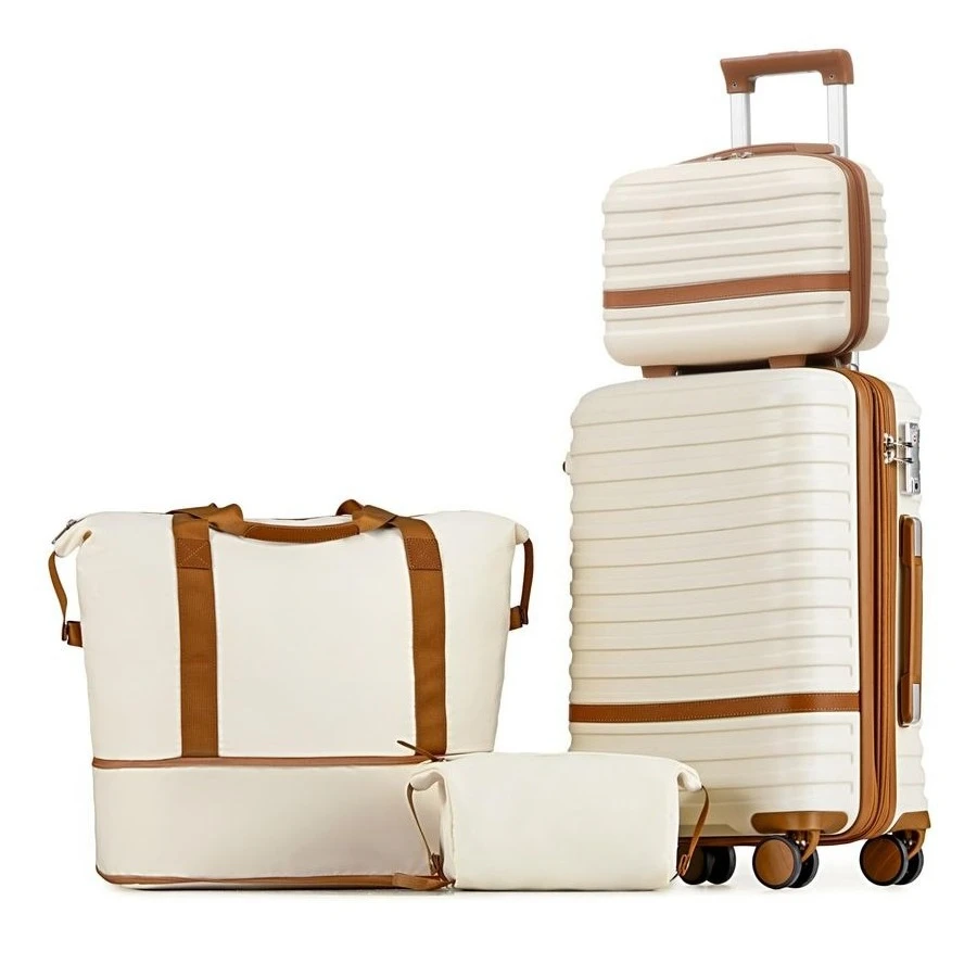 

Комплект из 4 предметов: чемоданы On Luggage 20 дюймов с расширяемым корпусом и колесами-спиннерами, жесткий чемодан с замком TSA, бело-коричневый