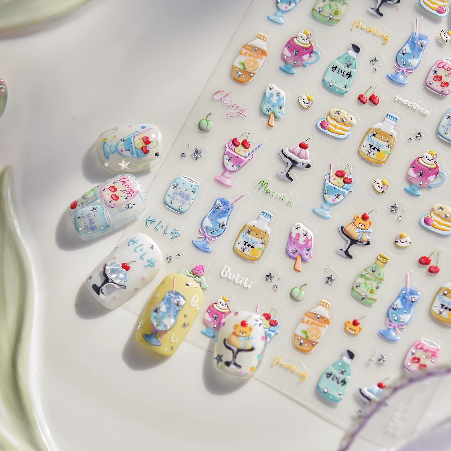 1 قطعة لطيف القط الطيور 5D ملصقات الأظافر مسمار الفن اكسسوارات الصيف الشاطئ نمط مسمار الفن لوازم القش قبعة القوس ملصق #5