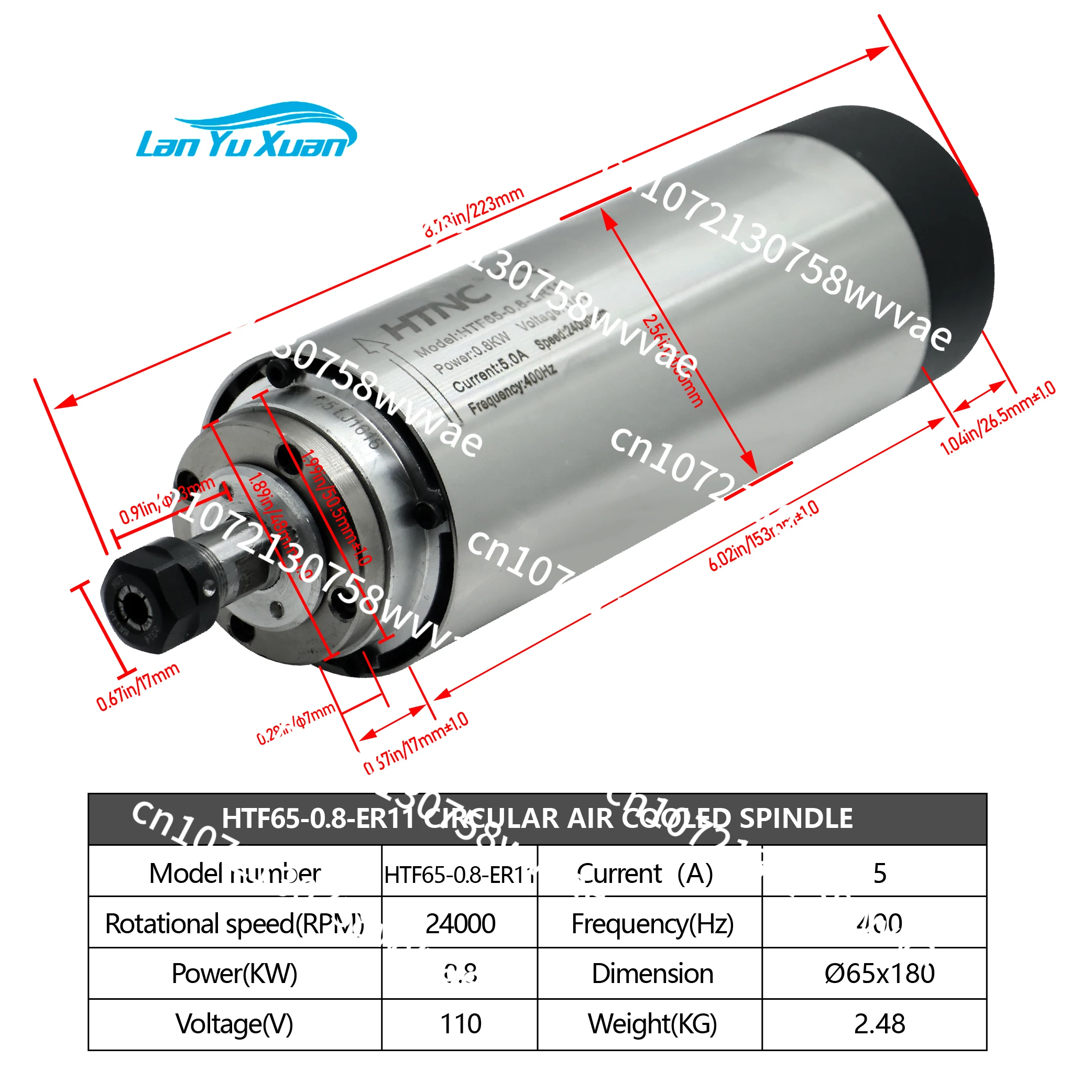 Hot Sell 2.2KW 1.5kw 0.8kw CNC Spindle Motor 110v / 220v  2200W 1500w 800w 400hz Air Cooling Round Spindle 24000RPM For CNC view 6