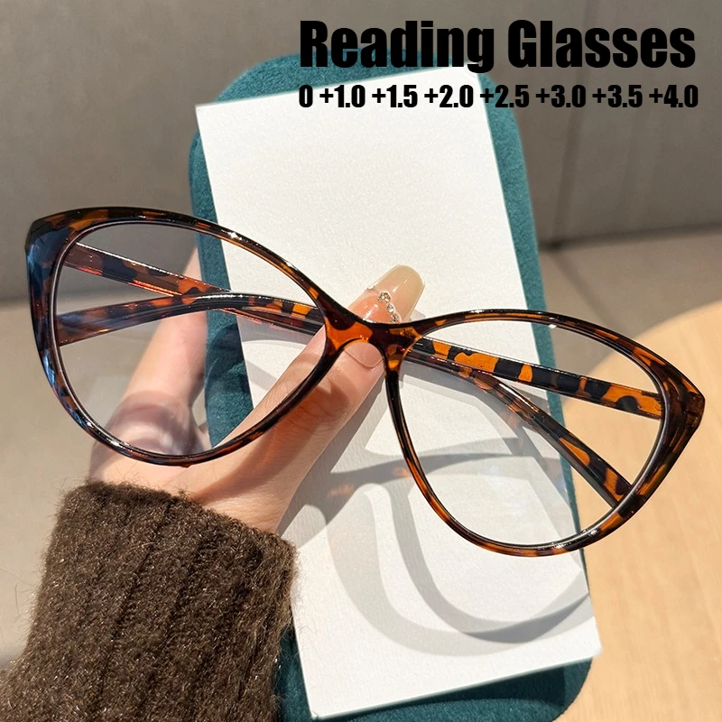 

Oversized Cat Eye Reading Glasses for Women Men Ultralight Leopard Color Blocked Anti Blue Light Presbyopia Diopters Glasses