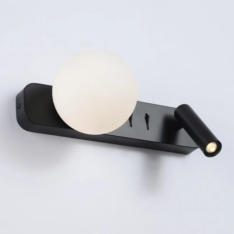 

Modern Hotel Creative Moon Lamp Glass Spherical Wall Lamp Double Head WHITE/BLACK Bedroom LED Bedside Reading Wall Lamp