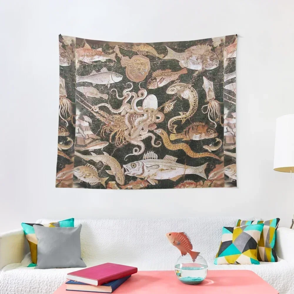 

POMPEII COLLECTION / ANTIQUE OCEAN - SEA LIFE SCENE,OCTOPUS AND FISHES Tapestry Aesthetic Room Decors Outdoor Decor Tapestry