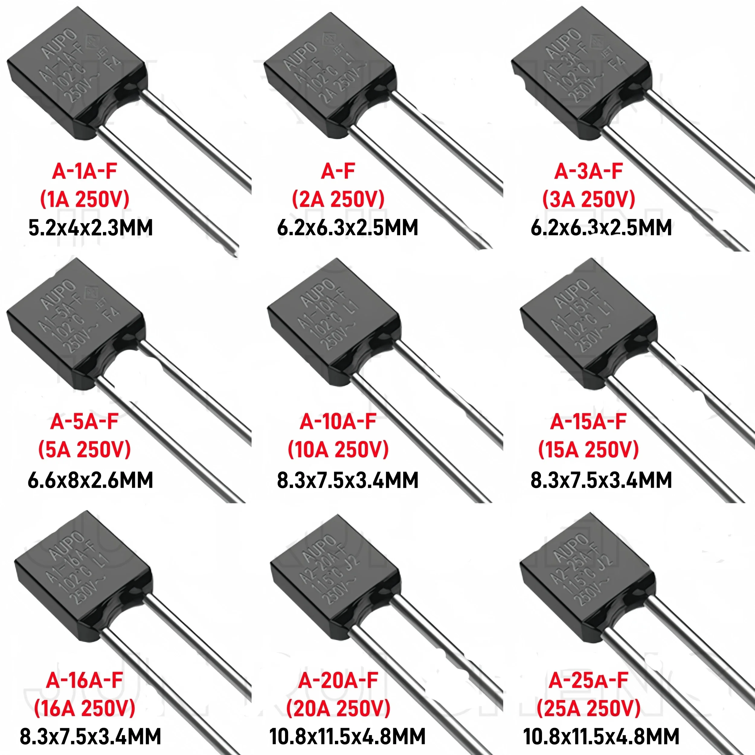 Оригинальный комплект термопредохранителей AUPO 130C RH 1A 2A 3A5A 10A 15A 250V 130C Температура A4-1A-F A4-3A-F A4-5A-F A4-10A-F A4-15A-F