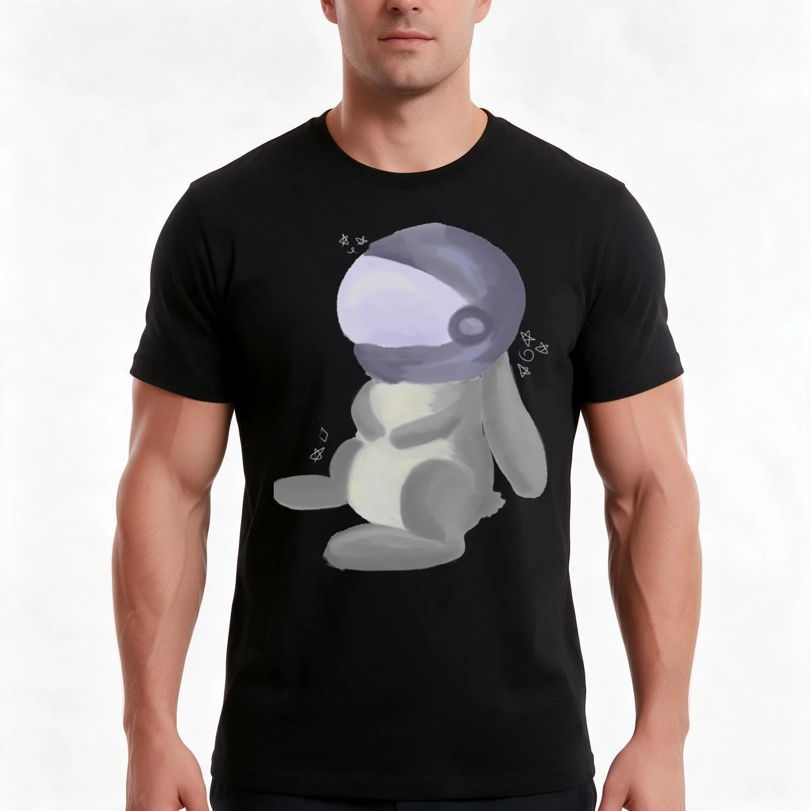 Space helmet bunny 3 T-Shirt, Summer Casual Cotton Tee, Oversized Streetwear Tops, Vintage Graphic Print, Loose Fit Short Sleeve