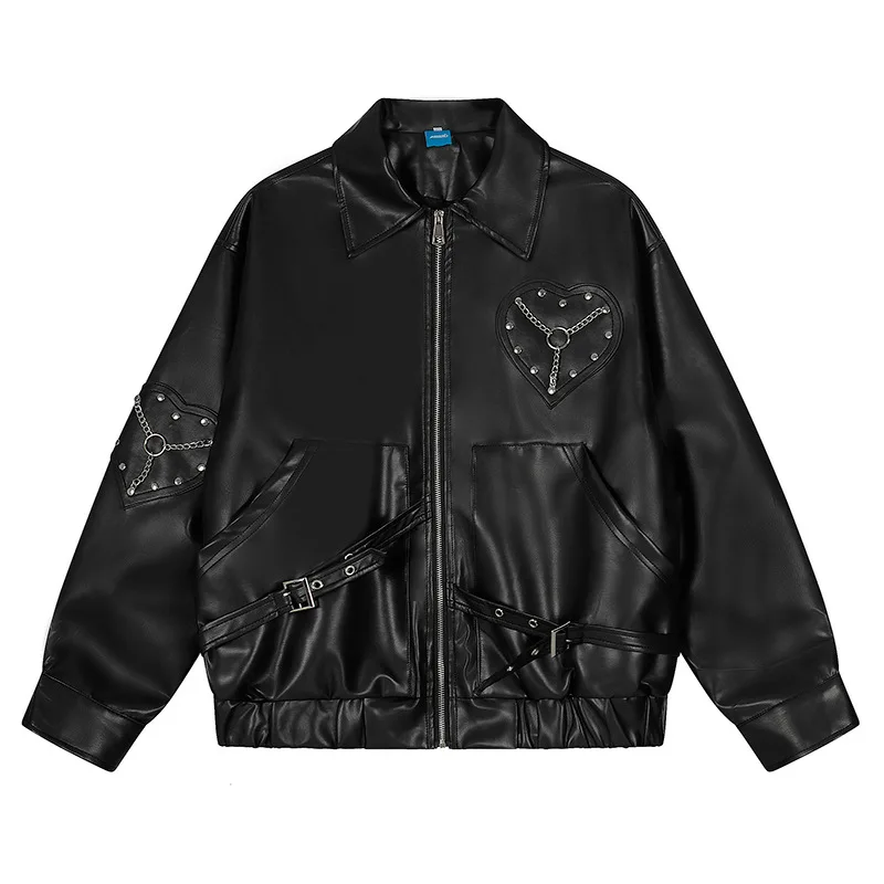 Donne Rivetto PU Giacche di Pelle Americano Dolce Stile Fresco Amore Risvolto Abbigliamento Donna Autunno 2025 Autunno Cappotti Allentati Faux Top