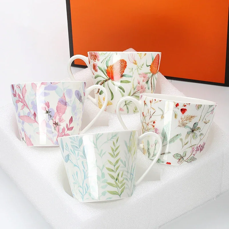 European Bone China Coffee Cup Household 350/400ml Ceramic Coffee Mug Office Large Capacity Water Cups Exquisite Pretty Mugs