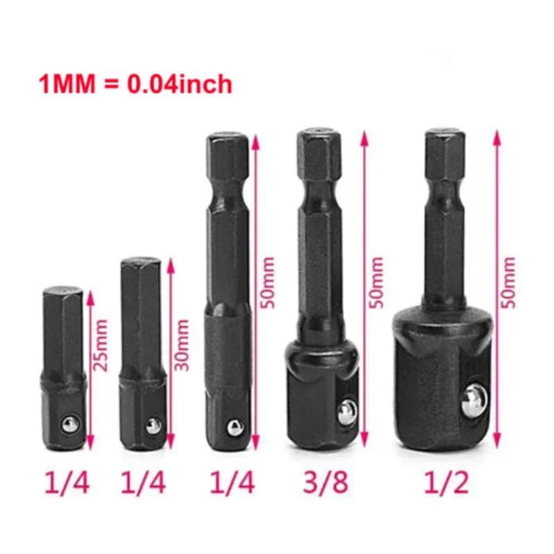العلامة التجارية الجديدة المقبس بت محول استبدال القياسية 5 قطعة 1/4 "3/8" 1/2 "الحفر رأس المفك عدة تمديد الطاقة بار
