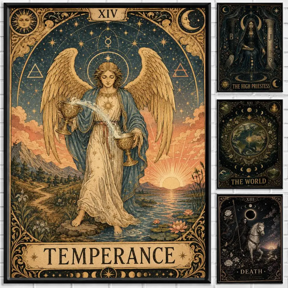 Tarot Art Sun Moon Tarot Poster Self-adhesive Art Waterproof Paper Sticker Coffee House Bar Room Wall Decor