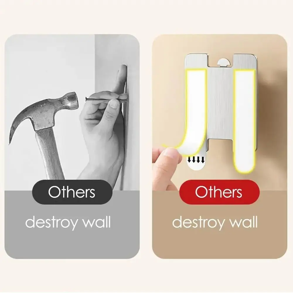 8 PCS Stainless Steel Photo Frame Hooks Waterproof Traceless Hanging Picture Hangers Silver No Punching Adhesive Picture Hangers