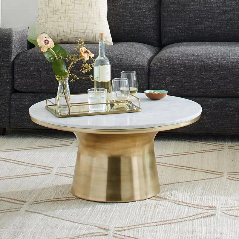 

#Light Luxury Marble Side New Popular Design Living Room Round End Table Minimalist Stainless Steel Base