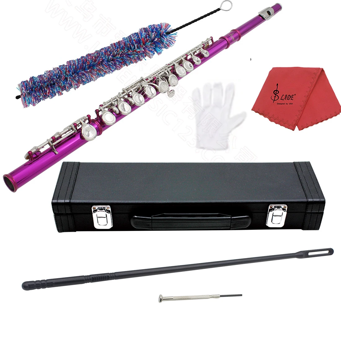 

SLADE Rose Red 16 Holes C-tuning Flute E Key Woodwind Instrument Nickel Plated Silver Cupronickel Tube Flute with Accessories