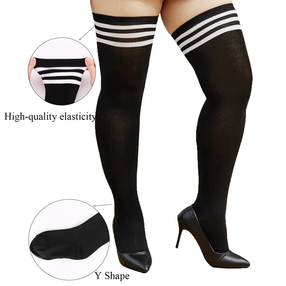 1Pair Plus Size Womens Thigh High Socks for Thick Thighs- Extra Long Striped Thick Over the Knee Socks- Leg Warmer Boot Socks