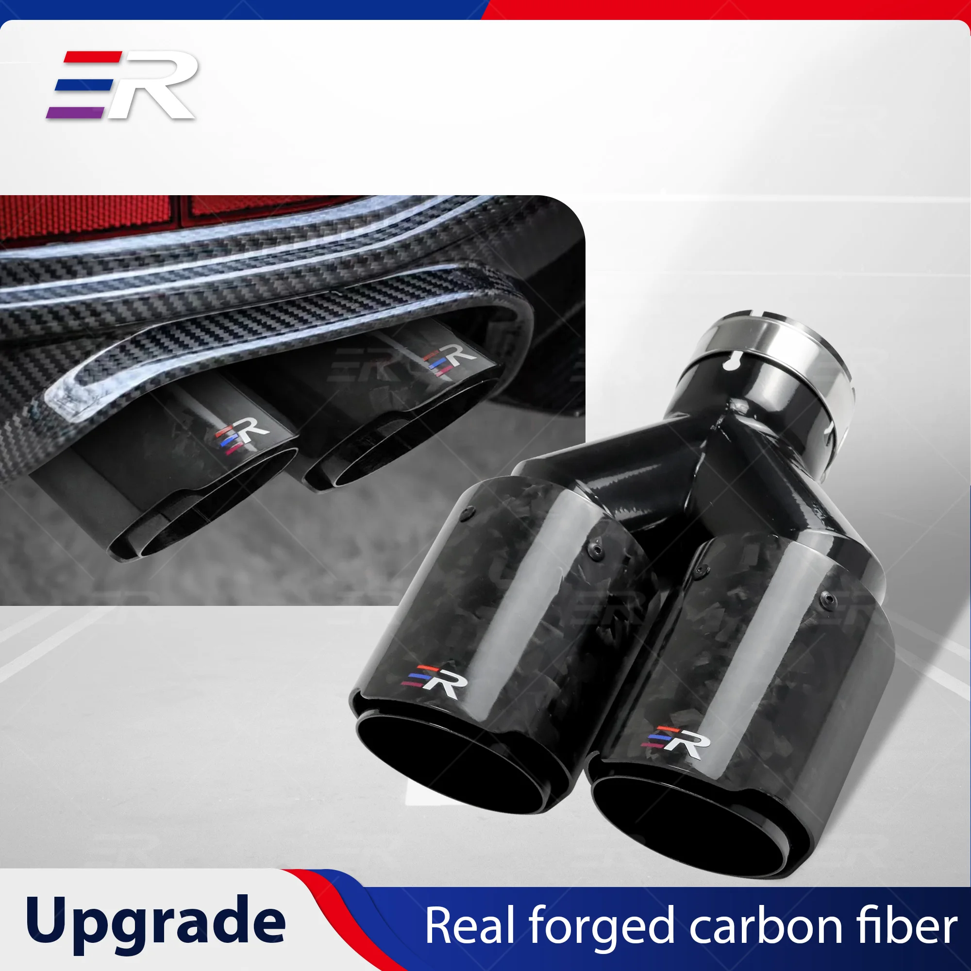 

ER Универсальная выхлопная труба из натурального кованого углеродного волокна, автомобильные аксессуары, двойные наконечники, глушители, насадка, украшение, модификация