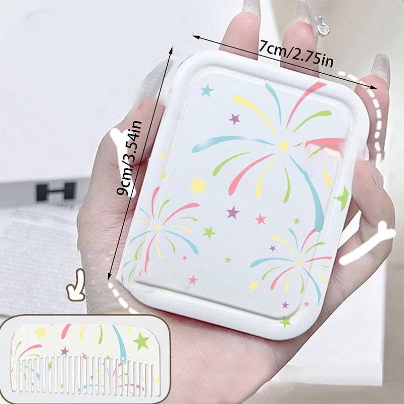 Mini specchio per trucco pieghevole con fuochi d'artificio colorati con pettine portatile carino per mini specchio per trucco portatile da donna