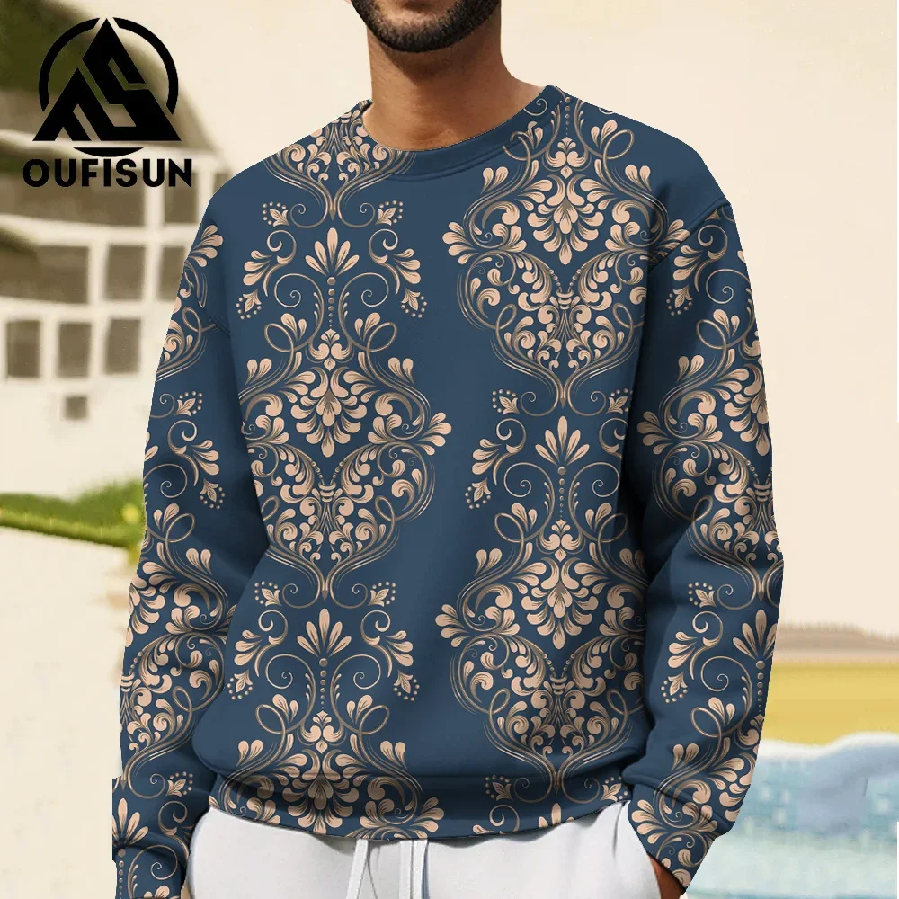 

Vintage Men's Hoodies 3D Baroque Print Long Sleeve T-Shirt European Luxury Style Men's Clothing Oversized Men's Sweatshirt