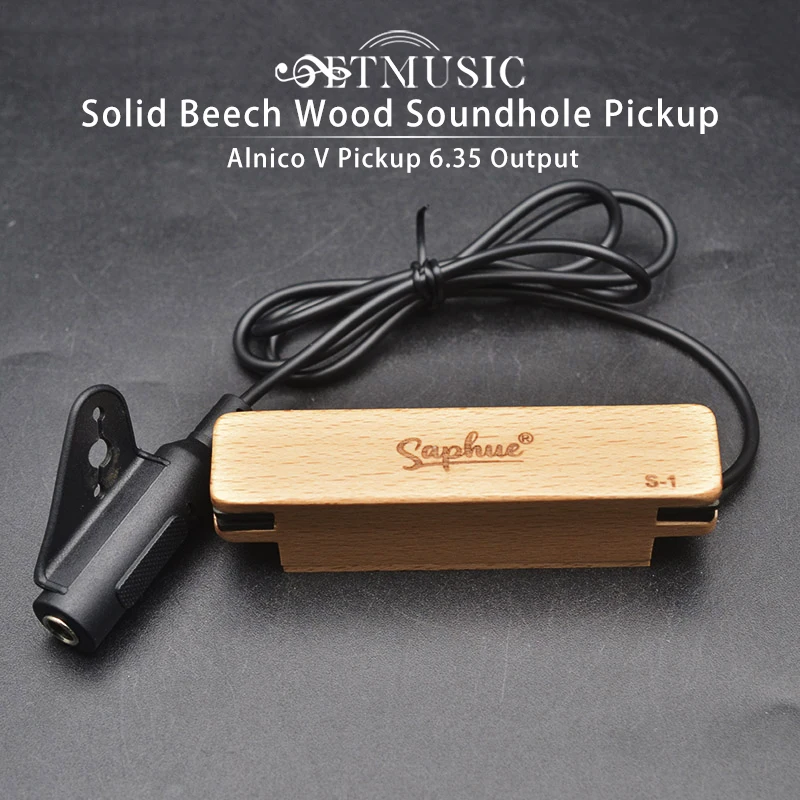 New SAPHUE S1 Solid Beech Wood SoundHole Pickup Alnico V Pickup 6.35 Output Magnet Pickup Guitar Parts