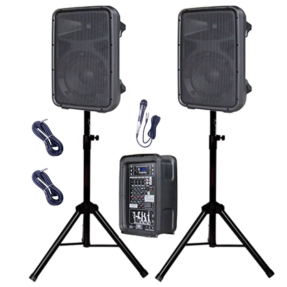 

Professional Audio 800W 4 Channel Wireless Karaoke Set 2x8\" Metal Plastic Outdoor AC Speakers Mics Powered Mixer Boxed Personal