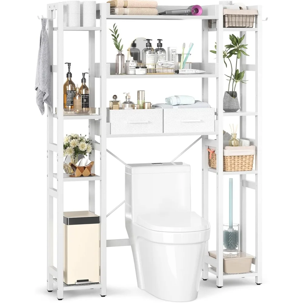

Over The Toilet Storage with 2 Drawers - 11 Tier Bathroom Organizer Freestanding Space Saver Storage Rack with Adjustable Shelf