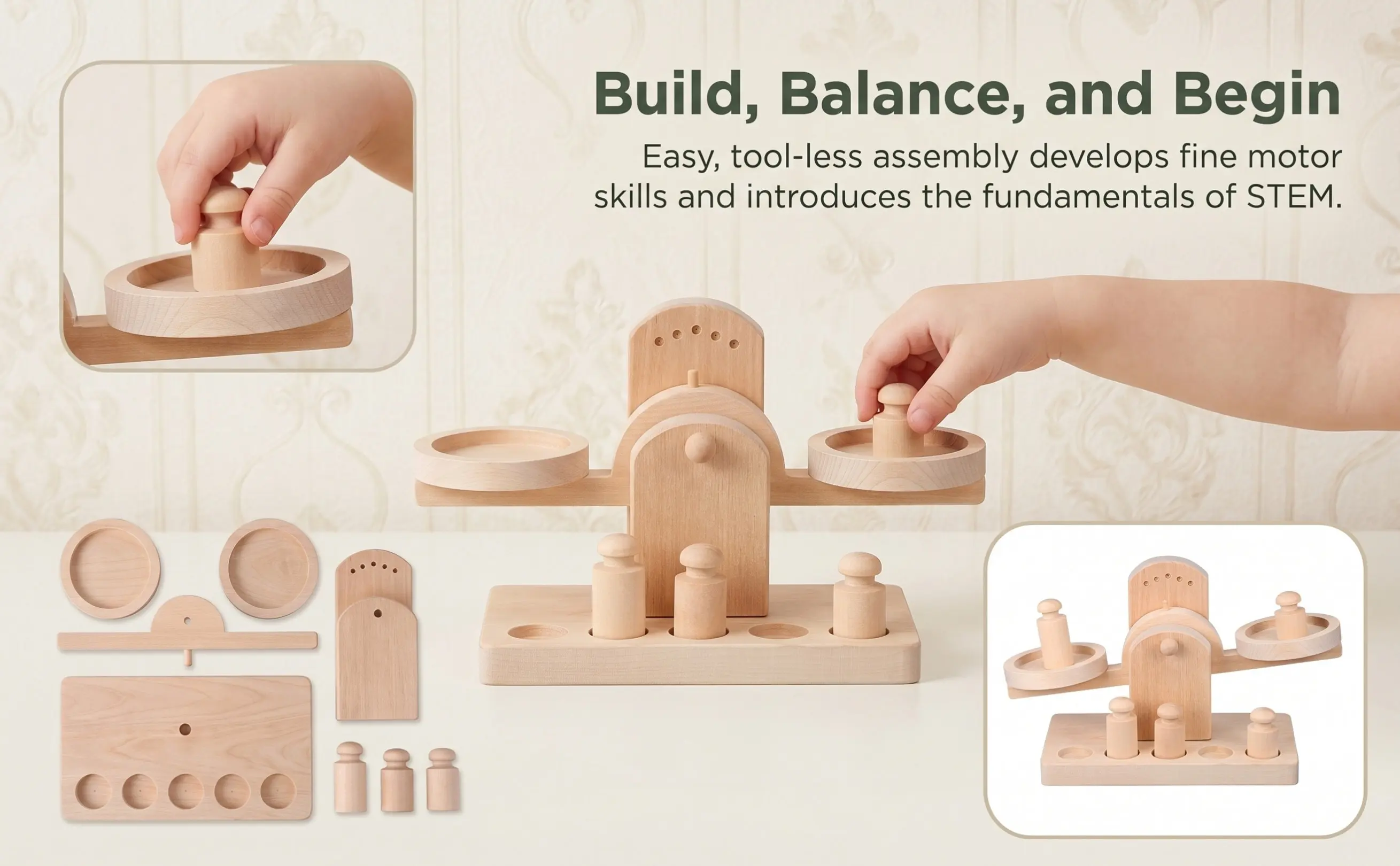1Set Wooden Balance Scale Creative Educational Plaything for Kids Learning Numerical Calculation and Hand Eye Coordination