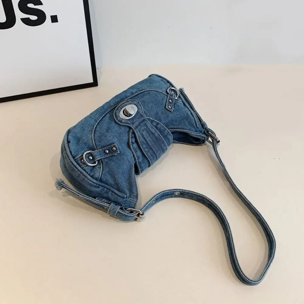

Portable Y2K Retro Denim Shoulder Bag Spicy Girl Fashion Denim Handbag Underarm Bag Korean Cloth Armpit Bag Shopping