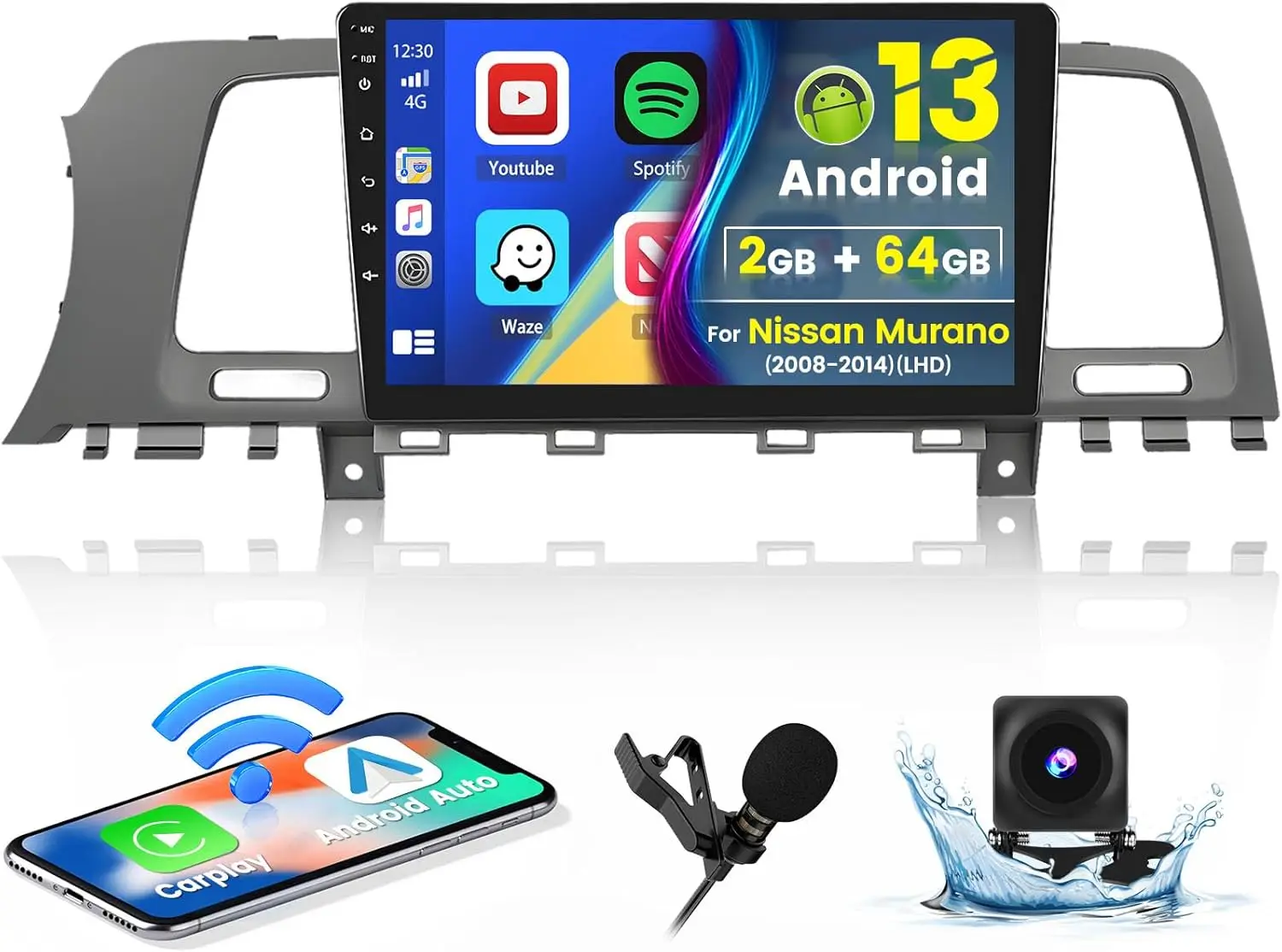 

9-дюймовый автомобильный радиоприемник Android 13 для Nissan Murano 2008-2014, беспроводной CarPlay/Android Auto, Bluetooth, GPS, 5G WiFi, резервная камера