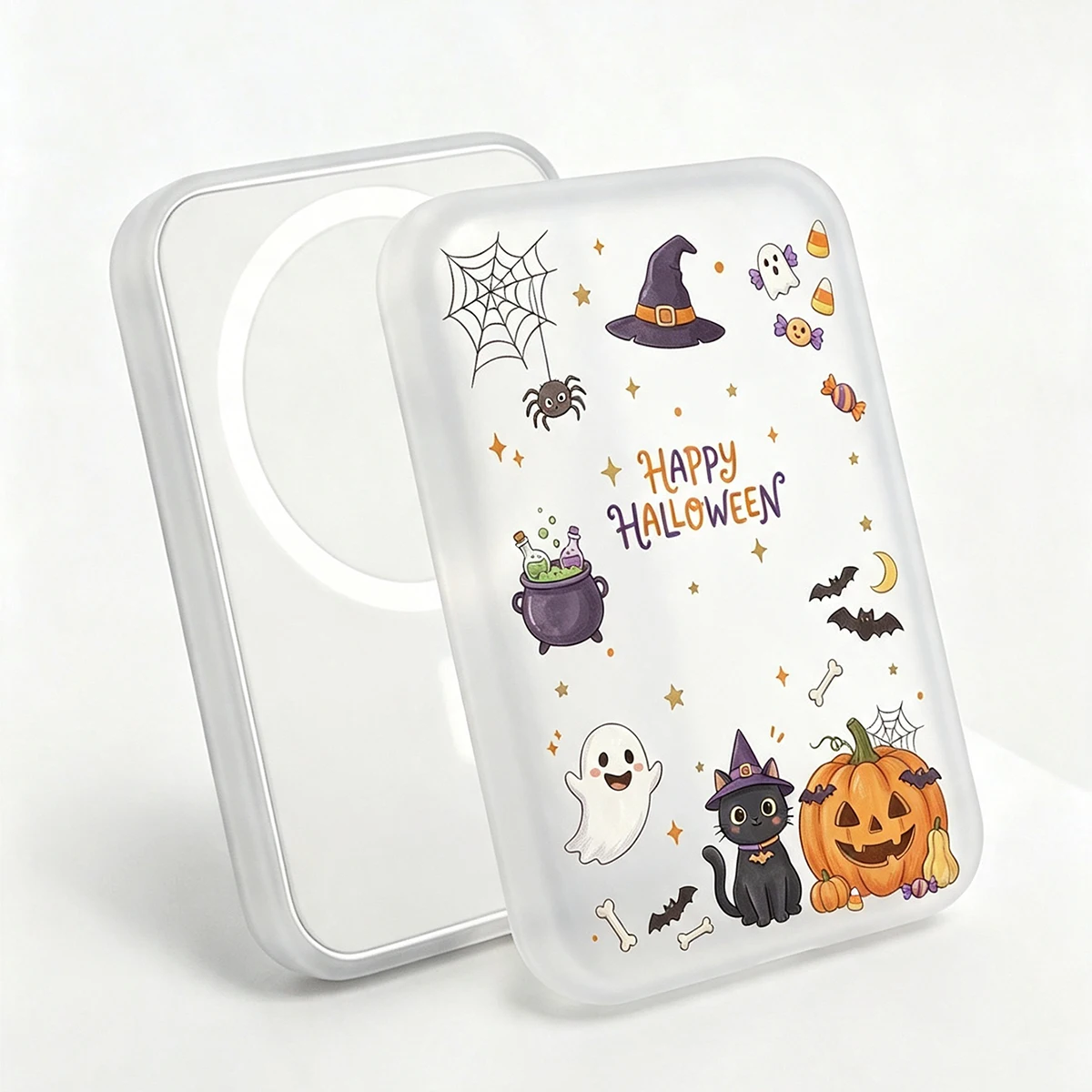 2 Pieces of Halloween-Themed Magnetic Power Bank Protective Cases - Suitable for Magsafe Battery Protectors, Tpu Material Anti-Drop Protective Cover - Halloween Small Gift (Battery Not Included)