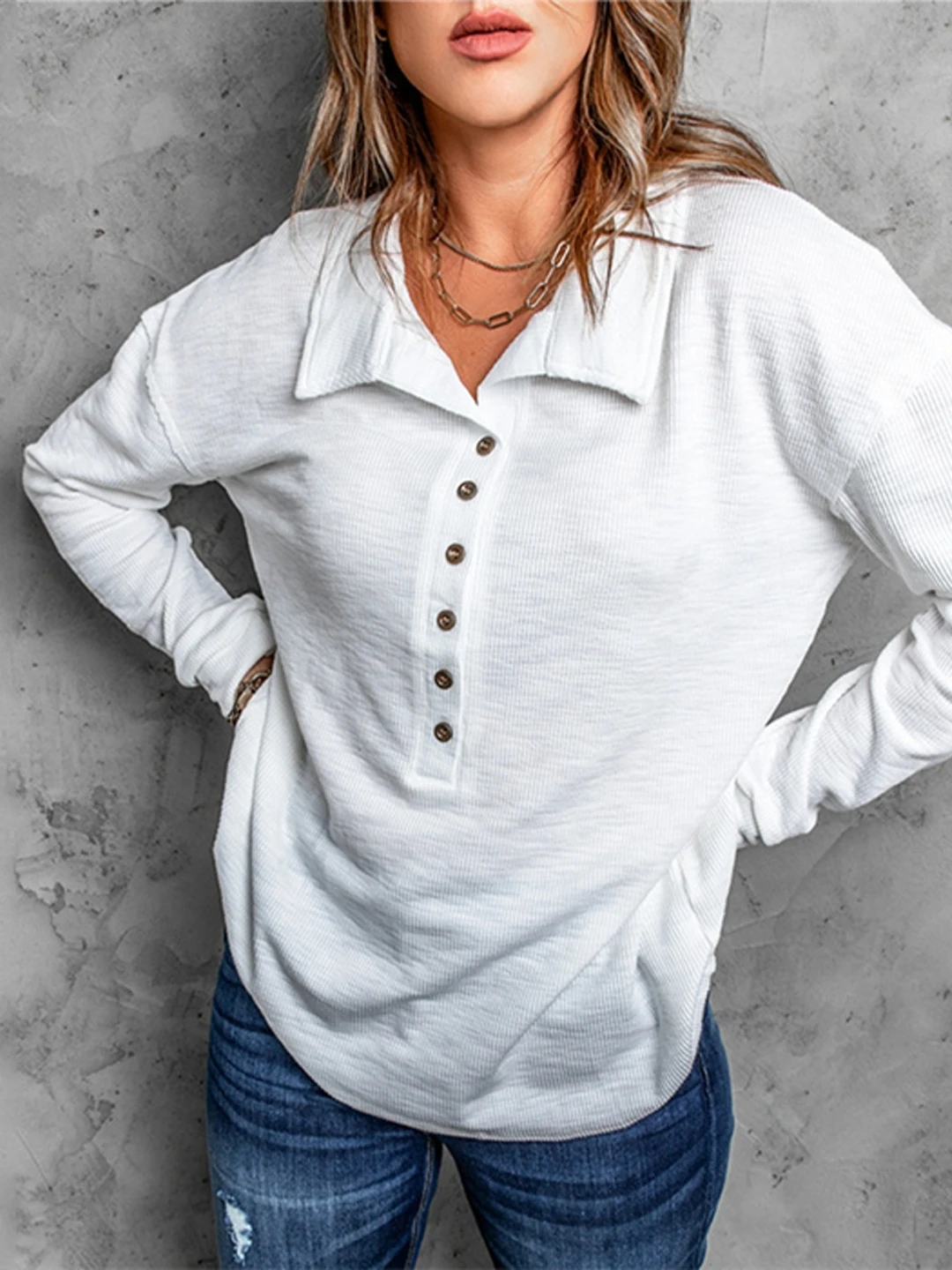 

Faionable Loose Long Sve T-irt Women's Casual Pullover Top High Waist European Sle Ladies' Tee