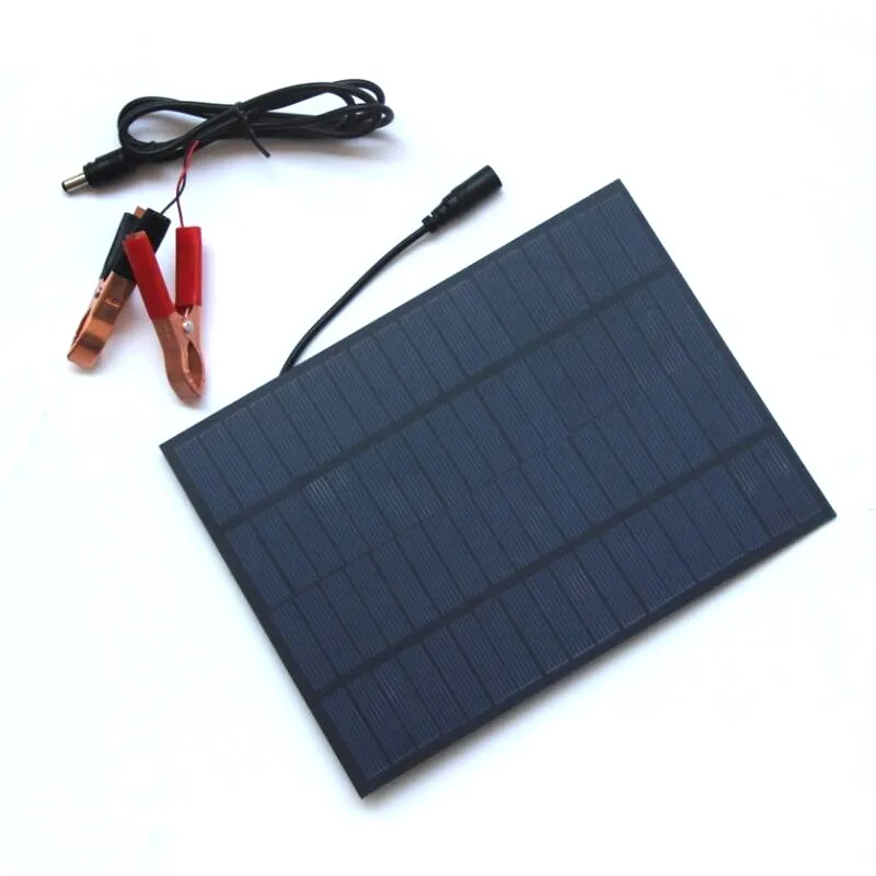 5W 18V PET Solar Cell Small Solar Panel with DC 5521&Crocodile Clip for 12V Battery Charging Solar Charger Free Shipping