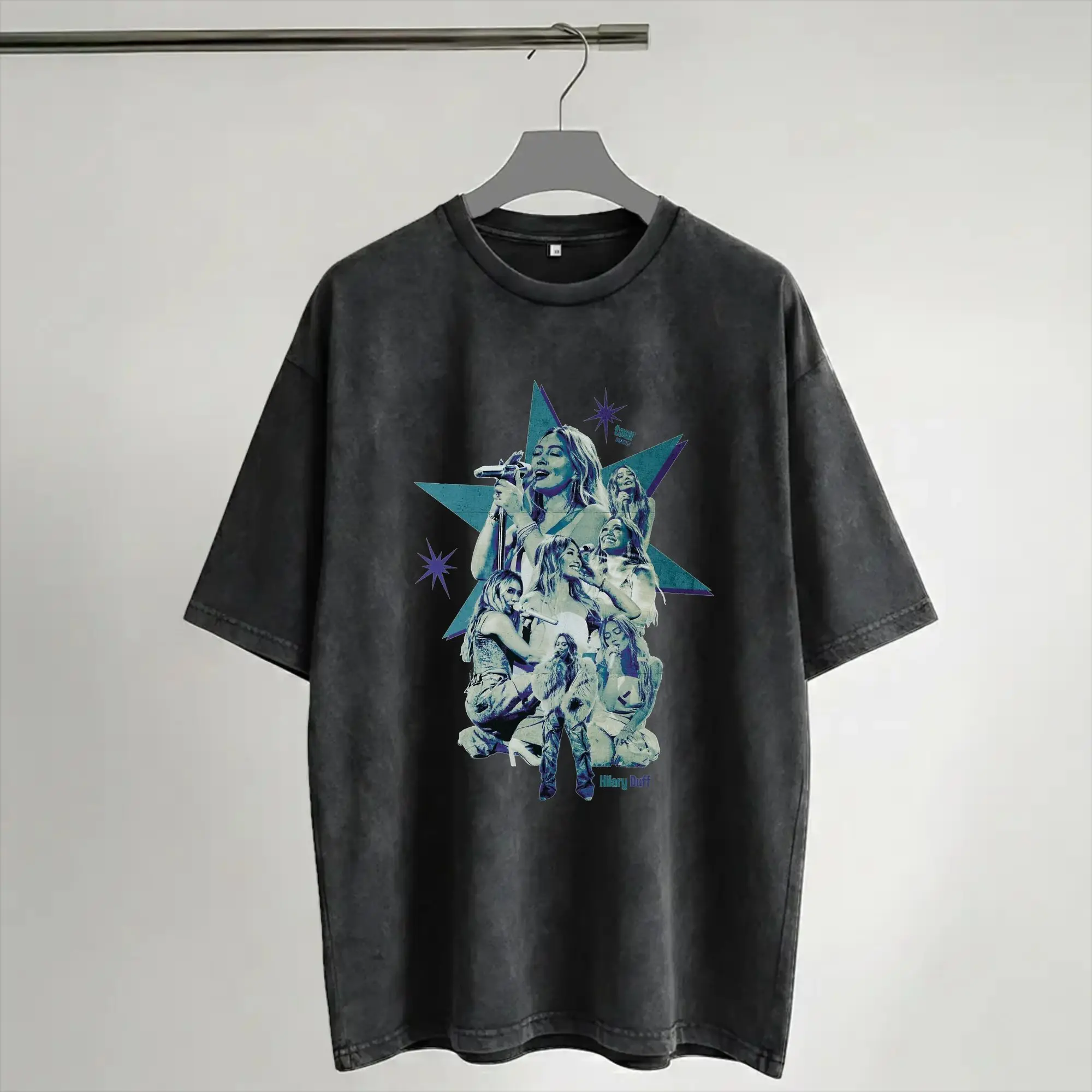 Hilary Duff The Lucky Me Tour 2026 T Shirt Hip Hop Washed Cotton Oversize T-Shirt  Novelty for Men Women Streetwear