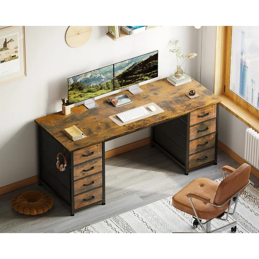 مكتب كمبيوتر مقاس 55 بوصة مع 8 أدراج قماش لدراسة المكاتب المنزلية الحديثة وإعداد الألعاب يتميز بسعة تخزين كبيرة و #2