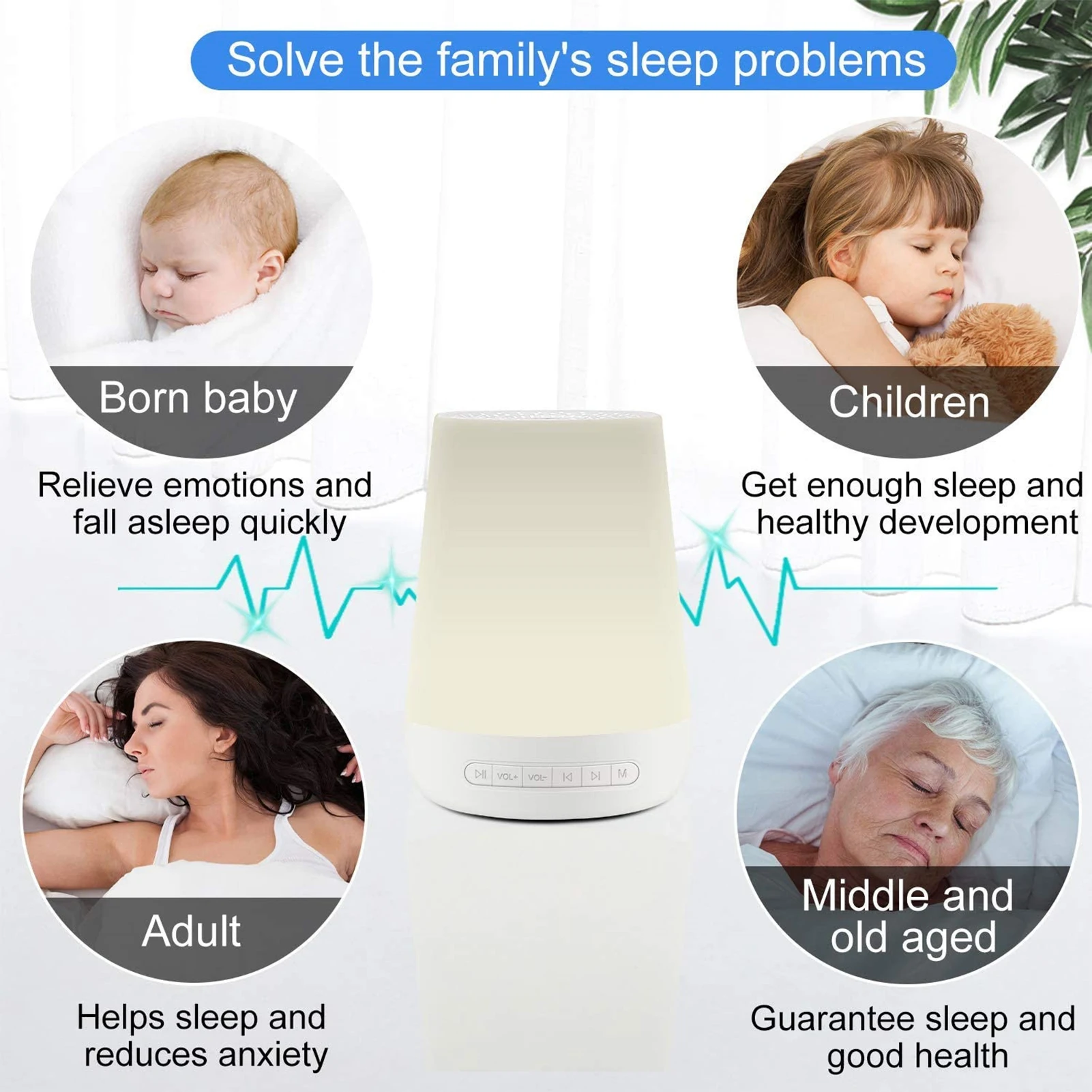 Desktop White Noise Machine Baby Sleep Sound Machine Colorful Night Lights 28 Soothing Sounds 30min/60min/90min Timer Built-in
