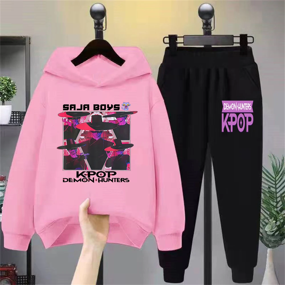

Kids Saja Boys Kpop Demon Hunters Graphic Hoodie Set, Trendy Anime - Inspired Children's Sweatshirt & Pants Outfit